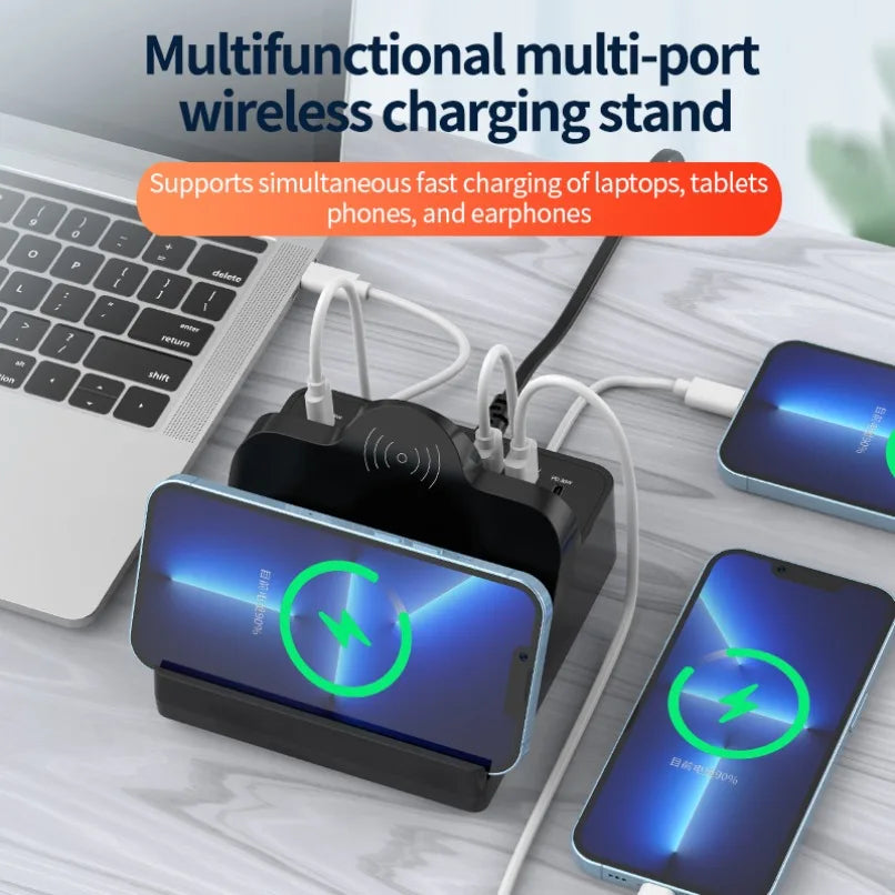 1100W GaN USB C Charger Station Fast Wireless Charging Type C QC3.0 PD3.0 100W Quick Charge For iPhone 16 Xiaomi Samsung Laptop