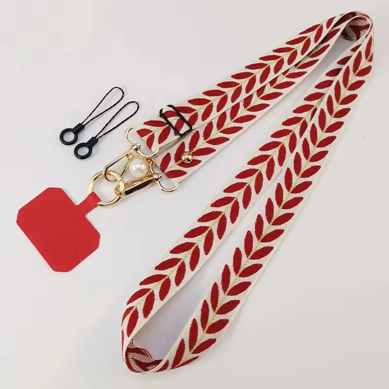 Adjustable Crossbody Long Mobile Phone Lanyard Wide Cloth Anti-Lost Neckband Women's Pearl Hanging Ornaments Strap Rope