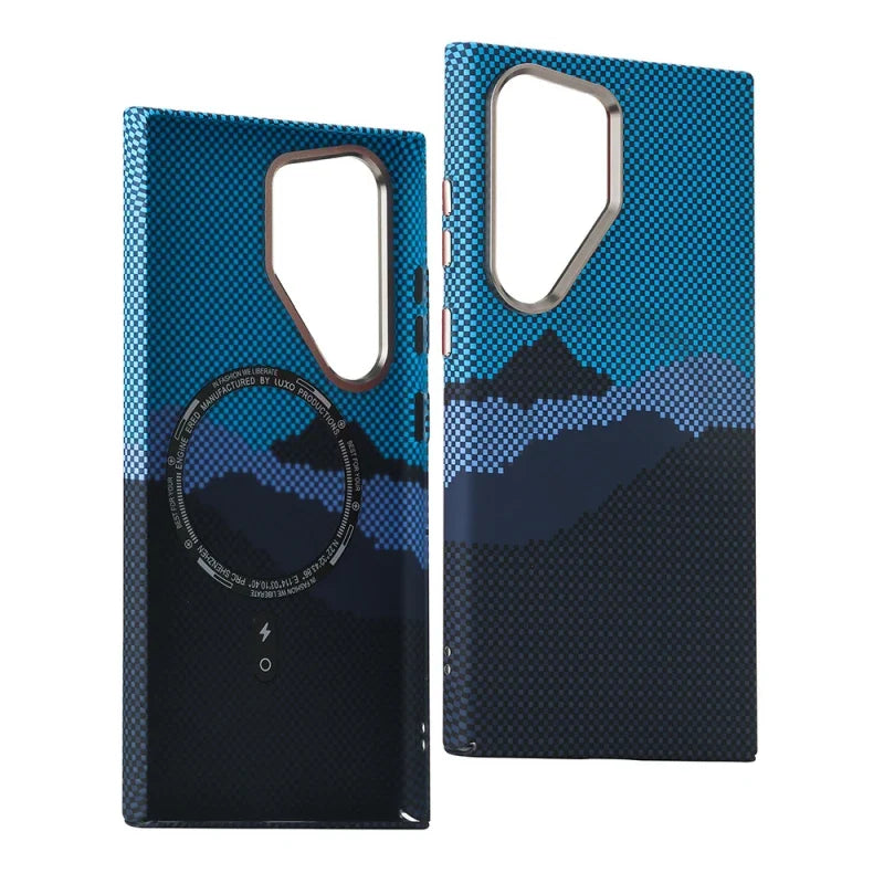 For Samsung S25 S23 S24 Ultra Plus Carbon Fibre Relief MagSafe Phone Case Wireless Charging PC Shockproof Cover For Galaxy S25+