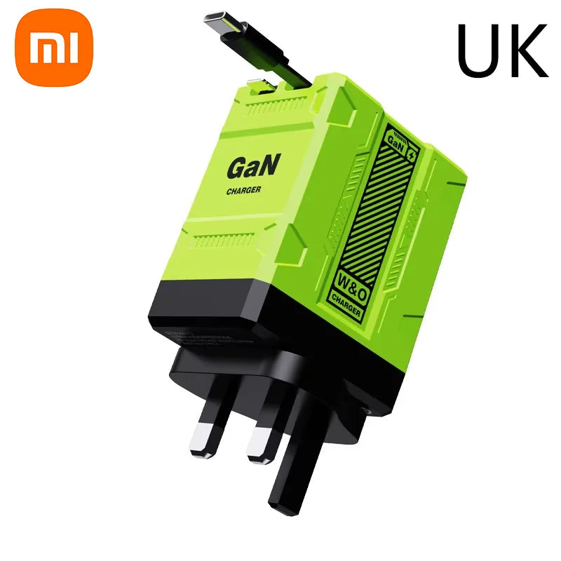 Xiaomi 120W GaN Fast Charger Compatible  With Retractable Type-c And Ligtning Cable Portable Adapter For Iphone 16 Ipad Macbook
