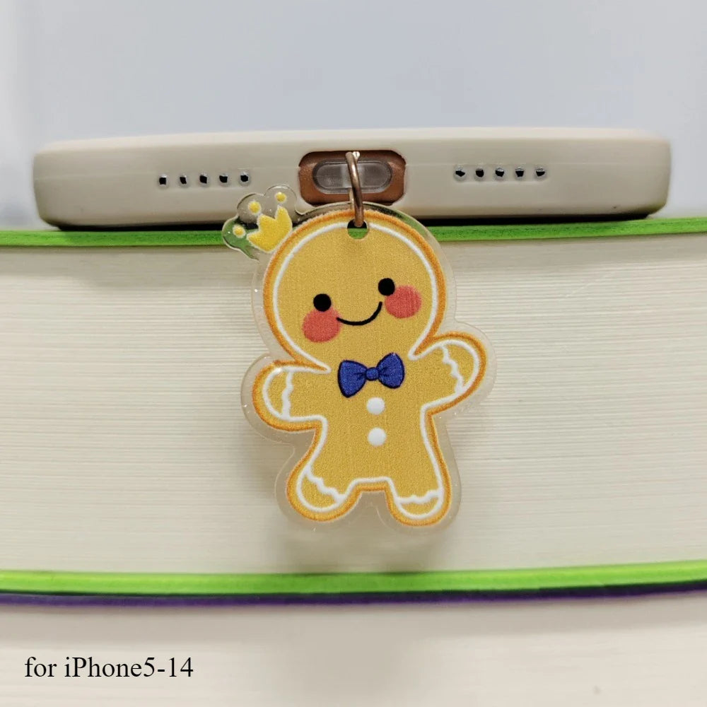 Gingerbread Man Christmas Dust Plug Type C Phone Charge Port Plug For iPhone Dust Protection Stopper Pendant Lady Friend Gift
