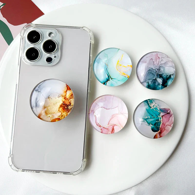 Marble Pattern Crystal Glass Phone Holder Foldable mobile phone Socket Crystal Glass phone grips