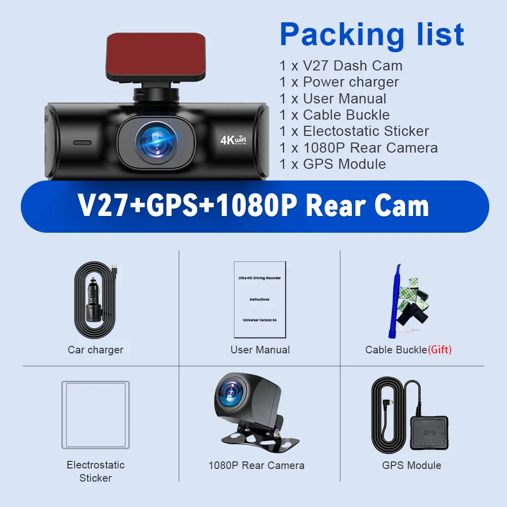Soam 4K Full HD Dual Dash Camera,Front 4K+Rear 1080P,Built-in WiFi,1.97" IPS Screen,Night Vision,WDR,24H Parking Monitor