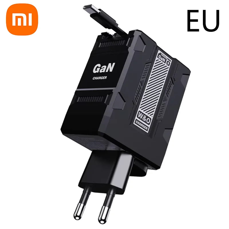 Xiaomi 120W GaN Fast Charger Compatible  With Retractable Type-c And Ligtning Cable Portable Adapter For Iphone 16 Ipad Macbook