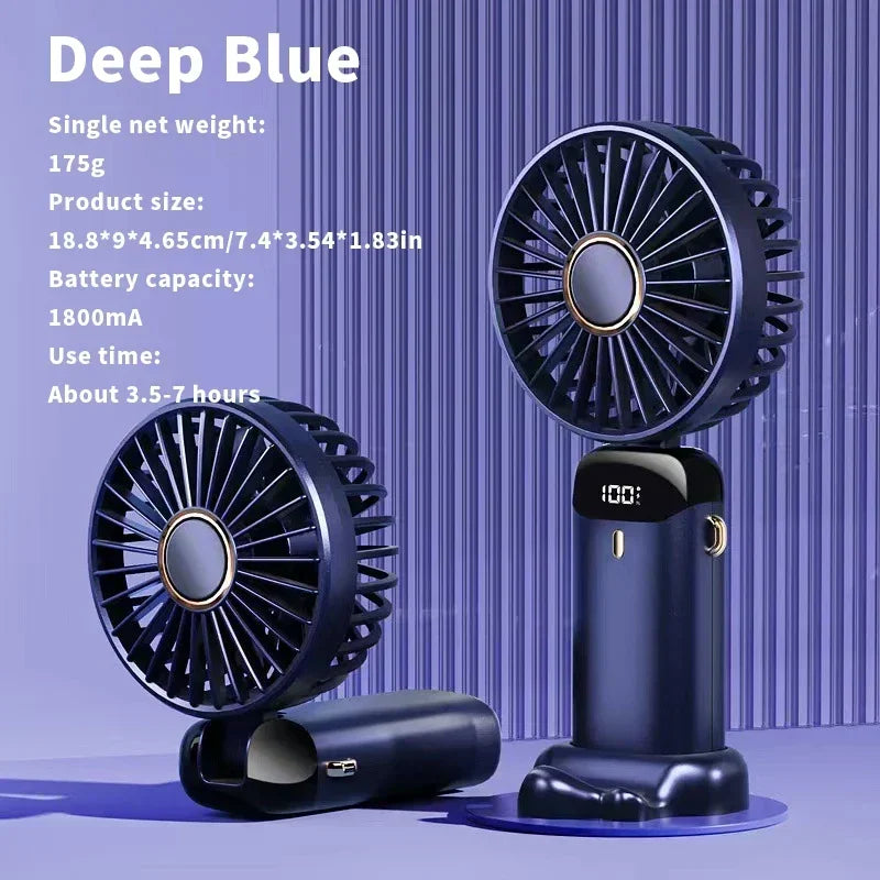 Foldable Portable Handheld Mini Fan 3000mAh with 5-Speed USB Rechargeable Battery, Neck Hanging Design & Phone Stand Display for Indoor and Outdoor Use
