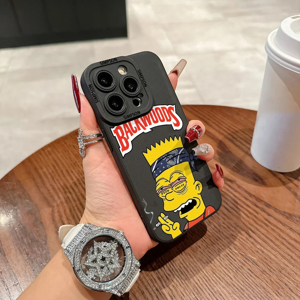 Smoking S-Simpsons Backwoods Phone Case For iPhone 16 15 14 13 12 11 X XR Xs SE2 SE 8 7 Plus Pro Max Mini Silicone Back Cover