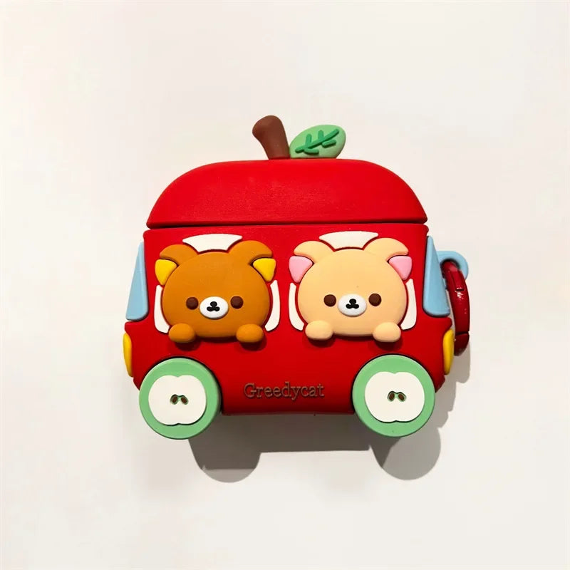Cute Car Bear Case for AirPods 4 Airpod 1 2 3 Pro Pro2  Bluetooth Earbuds Charging Box Protective Earphone Case Cover