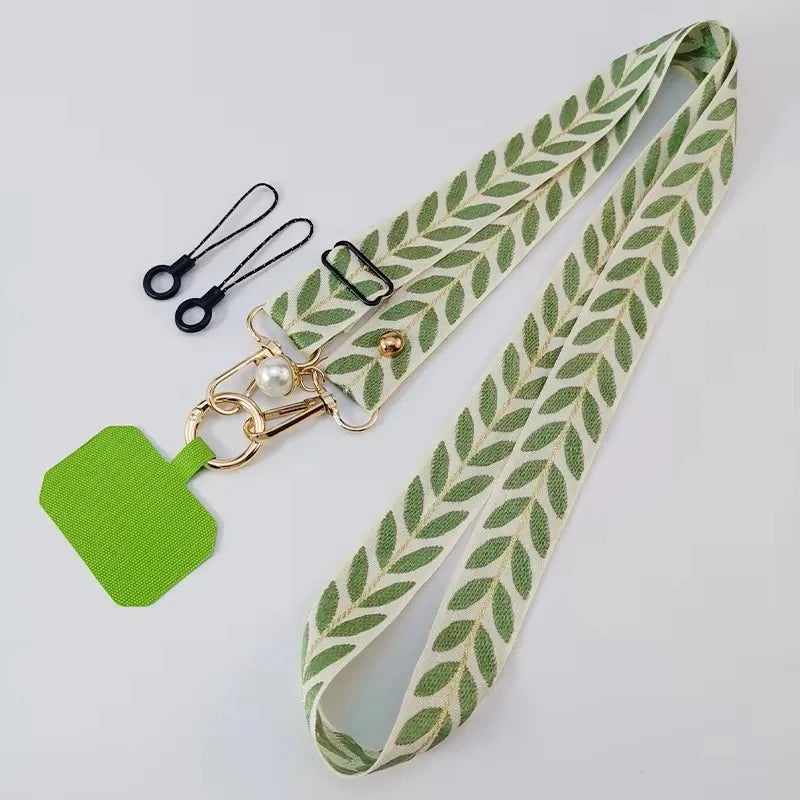 Adjustable Crossbody Long Mobile Phone Lanyard Wide Cloth Anti-Lost Neckband Women's Pearl Hanging Ornaments Strap Rope