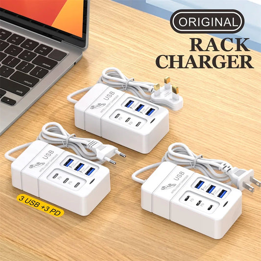6 Port PD USB Charger QC 3.0 Fast Charging Type C Wall Charger for Xiaomi Samsung iPad Mobile Phone Charger Travel Power Adapter
