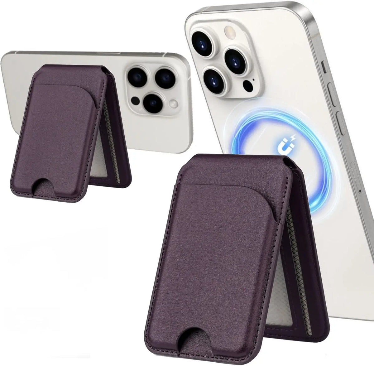 Minisopuru Magsafe Card Phone Holder Lightweight Adjustable Leather Wallet Case for iPhone 16 15 14 12 Series Macsafe Card Stand