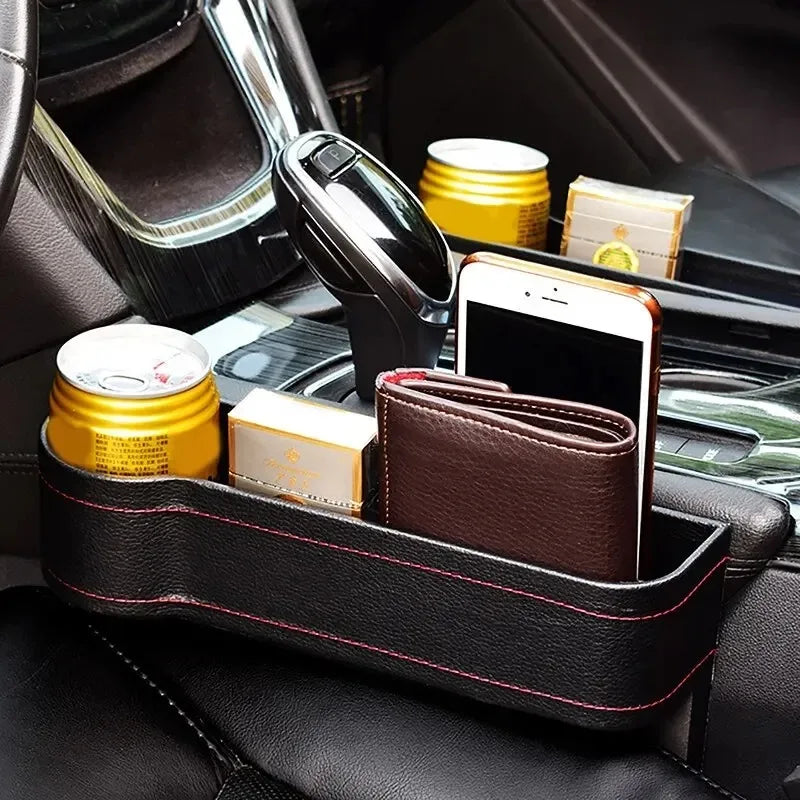 PU Leather Car Seat Gap Storage Box Universal Seat Gap Slit Box With Charging Hole Phone Bottle Keys Holder Box Auto Organizer