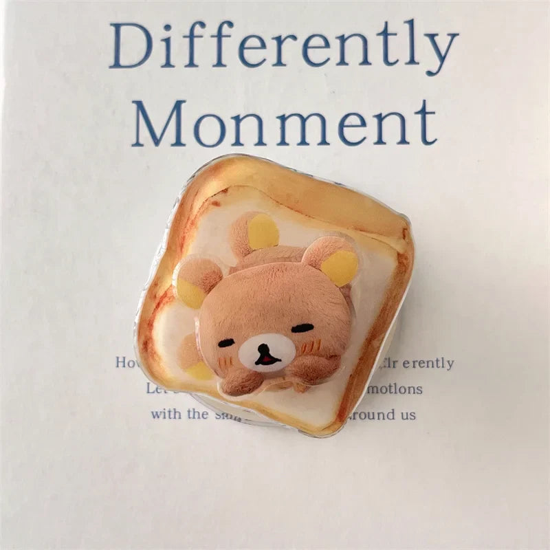 Funny Toast Dessert Bear Small Bell Magsafe Wireless Charge Case For iPhone 13 14 15 16 Pro Max Toast Rotate Bear Magnetic Stand