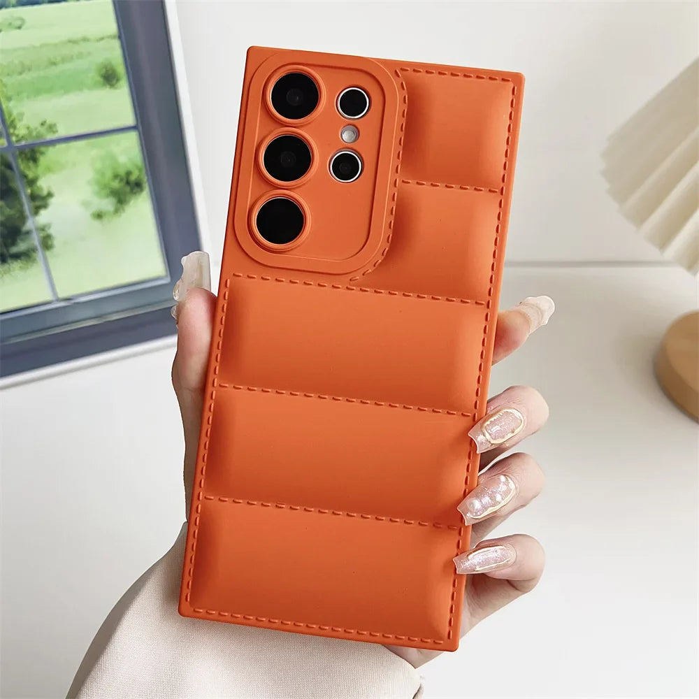 Solid Color Down Jacket Case for Samsung Galaxy S24 S23 Ultra S22 S21 Plus S20 FE A54 A34 A53 A55 A35 A25 A52 A14 Soft TPU Cover