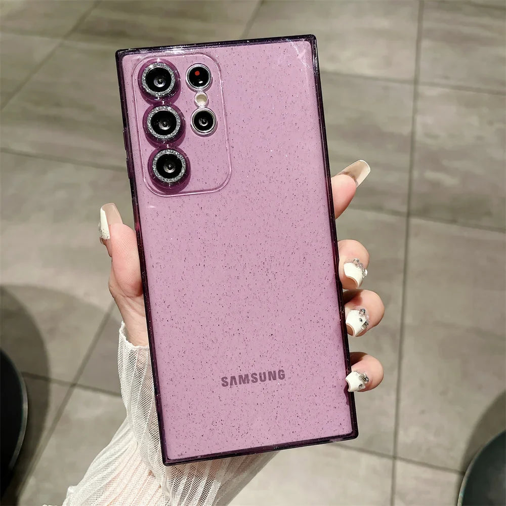 Transparent Glitter Soft Case for Samsung Galaxy S24 S23 Ultra S22 S21 Plus S20 FE A54 A34 A55 A52 A35 A53 A25 Camera Film Cover