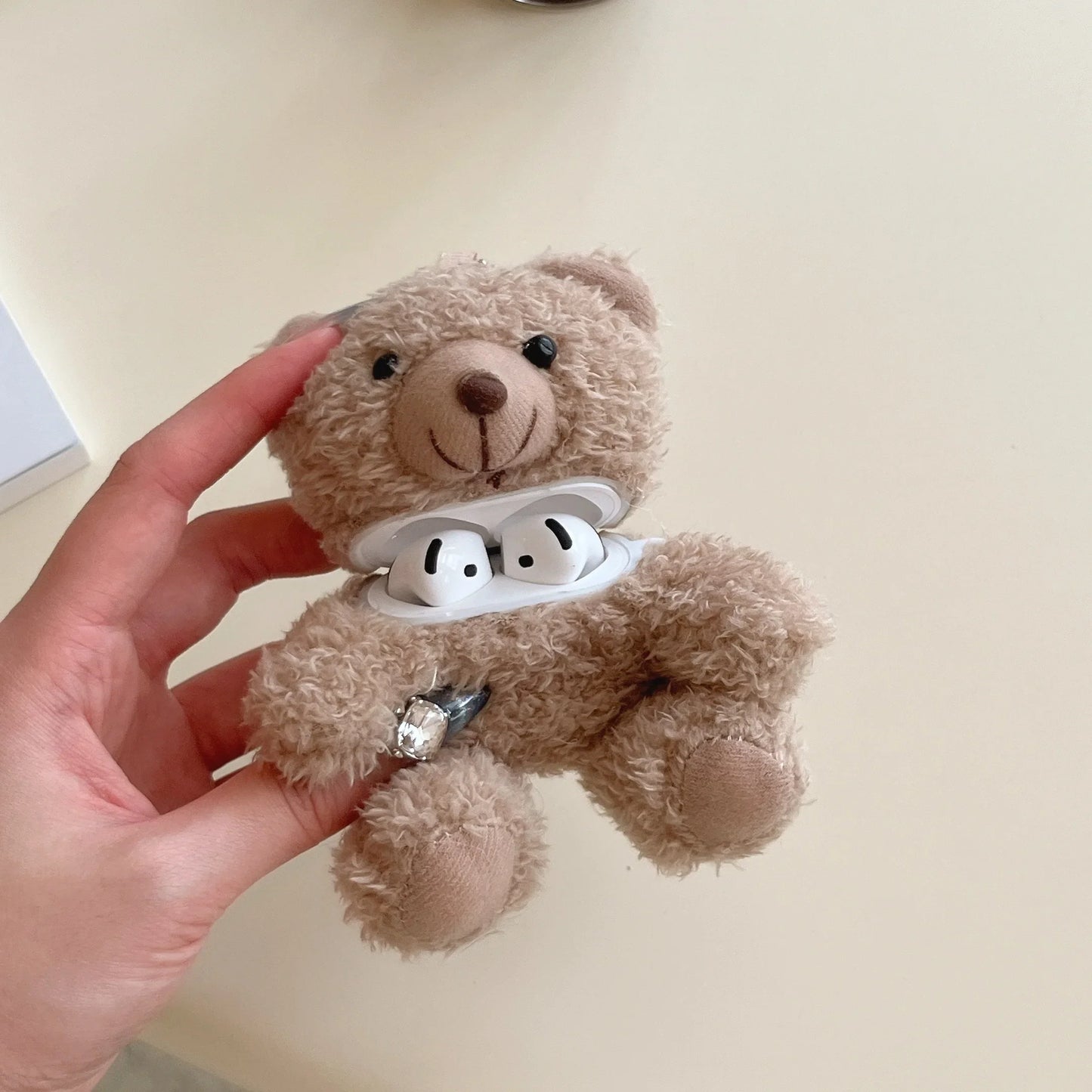 Cute Cartoon Fur Bear shape Case for Airpods 4 3 2 1 Air Pods Pro2 Generation Funny Fluffy Plush Warm Women Girls Cover