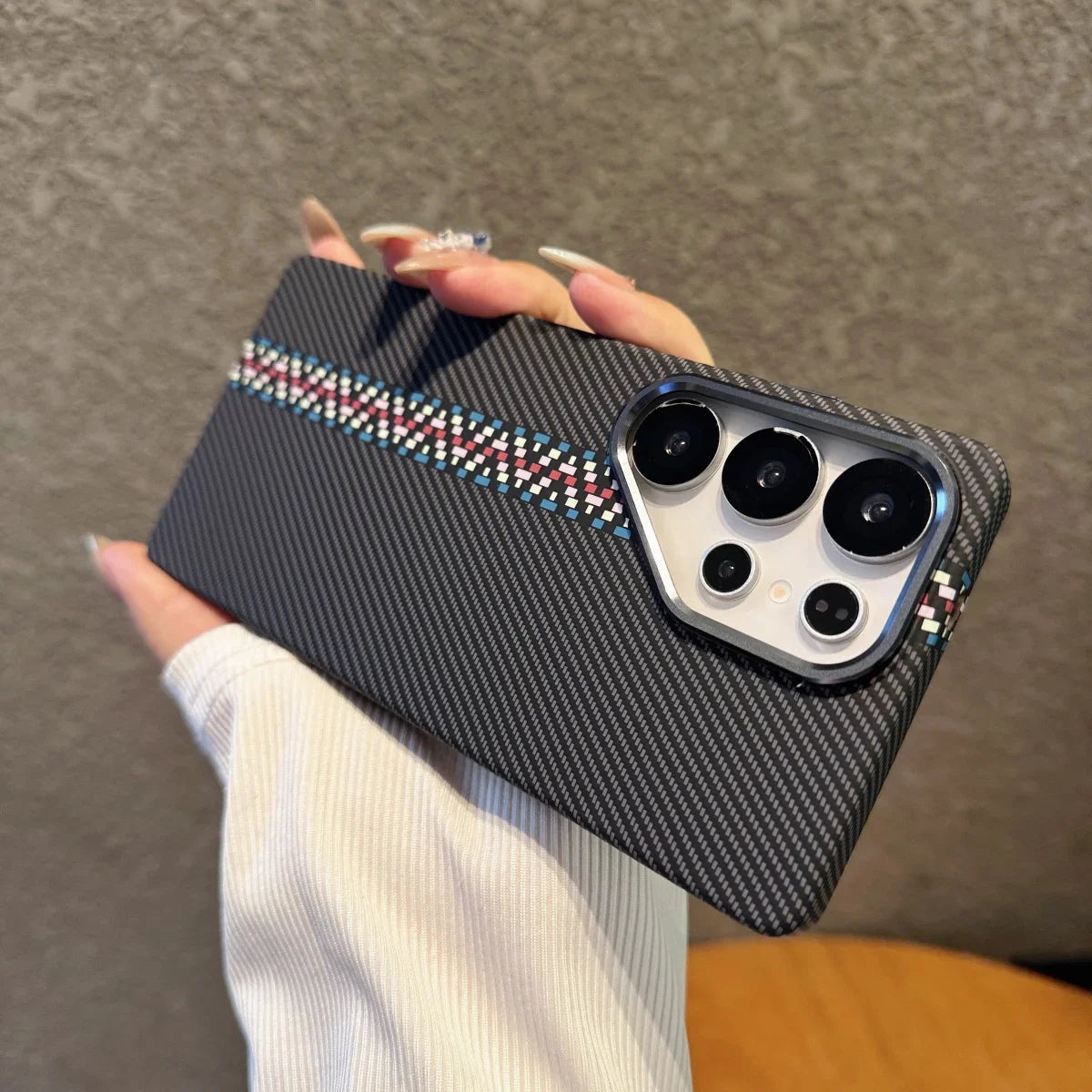 Mountain Carbon Fiber Kevlar Pattern Plastic Case For Samsung S25 S24 S23 Ultra Plus For Magsafe Magnetic Wireless Charge Cover