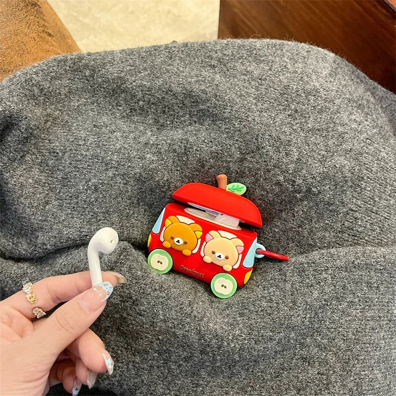 Cute Car Bear Case for AirPods 4 Airpod 1 2 3 Pro Pro2  Bluetooth Earbuds Charging Box Protective Earphone Case Cover