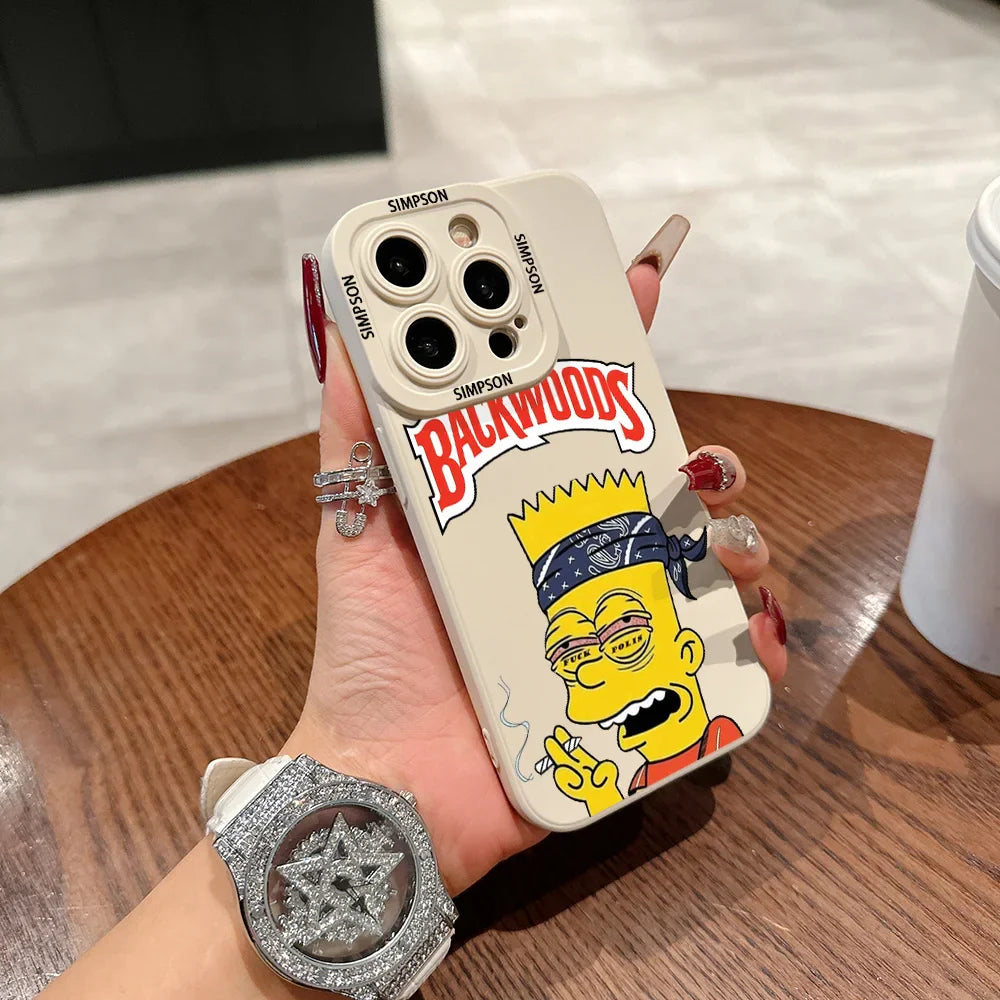 Smoking S-Simpsons Backwoods Phone Case For iPhone 16 15 14 13 12 11 X XR Xs SE2 SE 8 7 Plus Pro Max Mini Silicone Back Cover