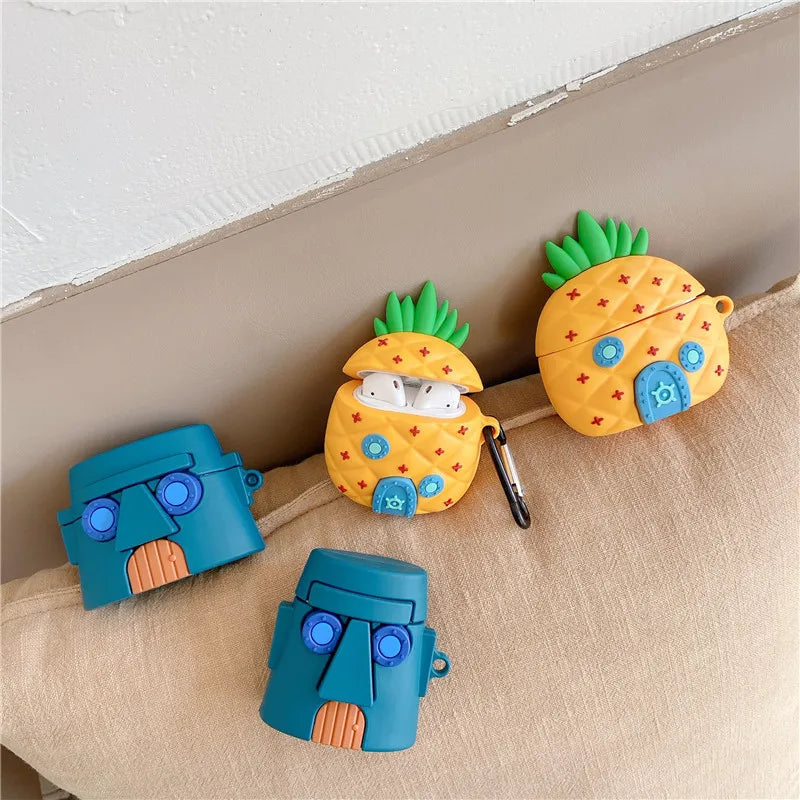 Pineapple Wooden Man Cute Cartoon Silicone Case For Apple Airpods 3 2 1 Pro With Keychain Case Wireless Charging Soft Cover Box