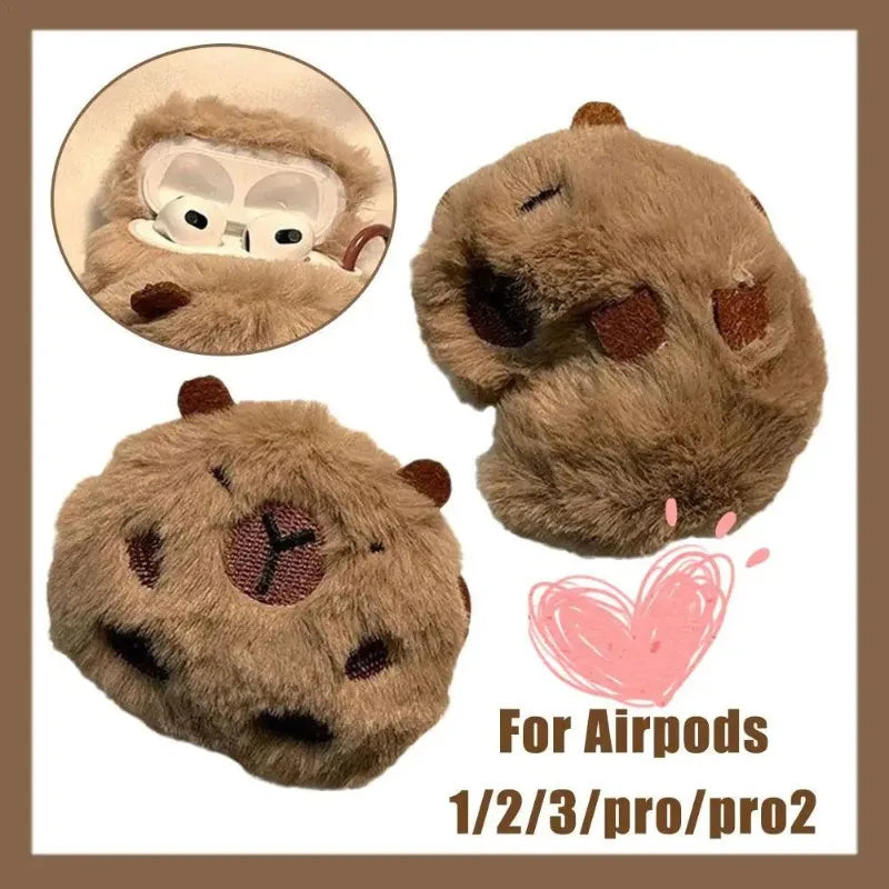 Capybara Three Dimensional Plush Earphone Case For Airpods 4 1 2 3 Pro 2 Cover Wireless Bluetooth Headset Charging Box Soft Case