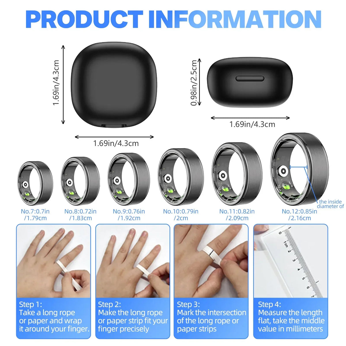 EIGIIS 2024 New Smart Ring Blood Oxygen Heart Rate Monitor IP58Waterproof Bluetooth-Compatible5.0  for Men Women for Android IOS