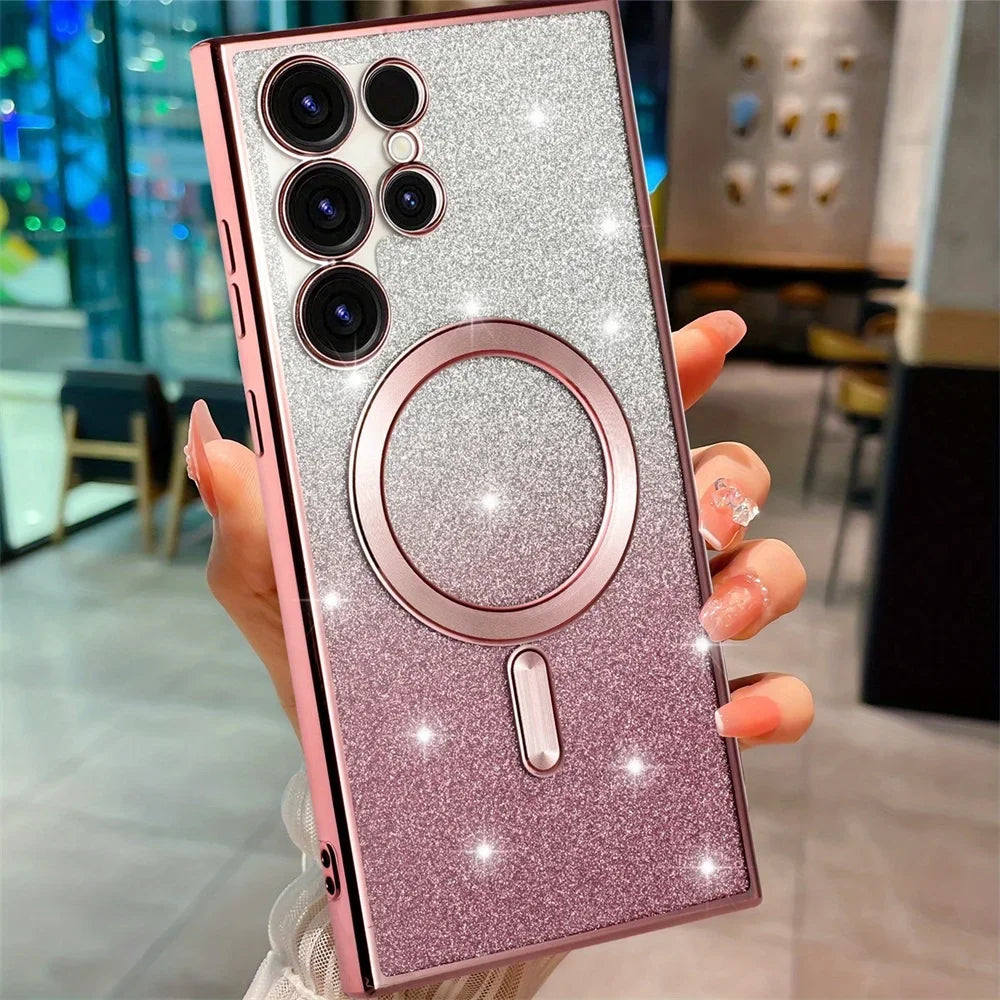 Bling Bright Cover For Samsung Galaxy S25 S24 S23 S22 S21 S20 Plus FE Note20 Ultra Glitter Case  Plat Wireless MagSafe Magnetic