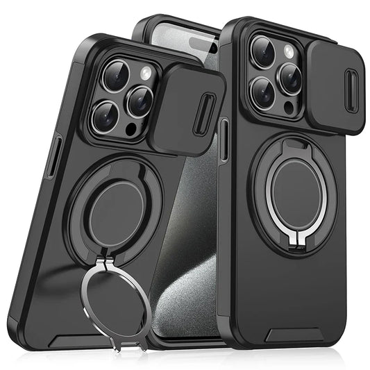 360°Rotating Hidden Metal Ring Car Holder Soft TPU+Hard PC Bumper Phone Case For IPhone 15 Pro Max 13 12 11 14 16 Pro Max Plus