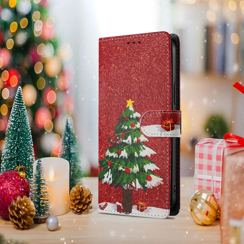 Christmas Phone Case for Funda iPhone 17 16 15 14 13 12 11 Pro Max 17 Air 16E 15 Plus 7 8 Cases Flip Leather Wallet Back Cover