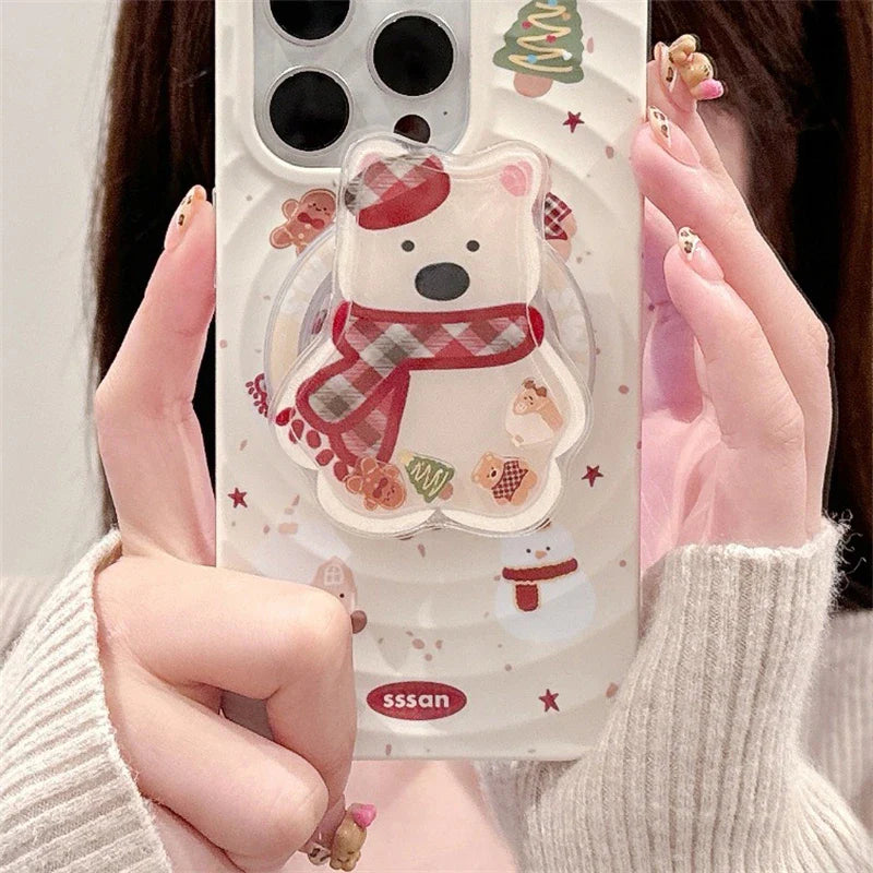Korean Cute Quicksand Christmas Puppy Magnetic Holder Grip Tok Griptok Phone Stand Support For iPhone For Pad Magsafe Smart Tok