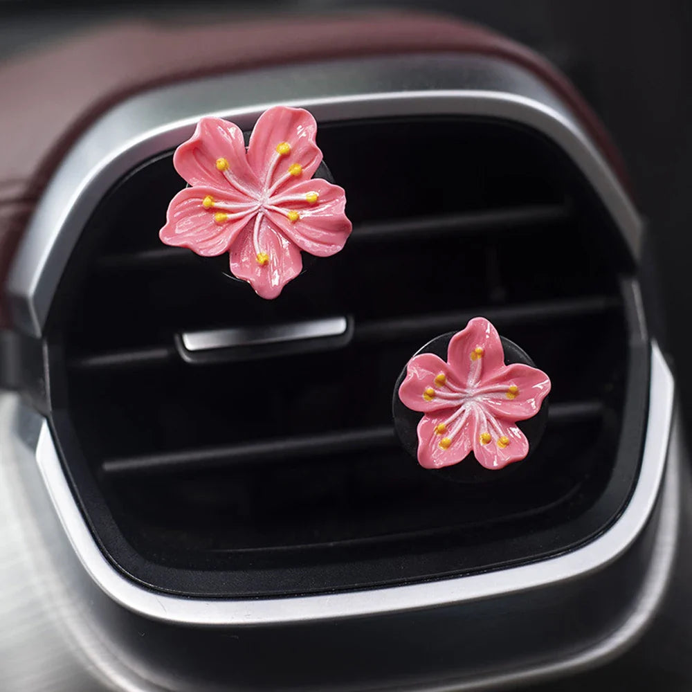 2pcs Car Perfume Clip Flower Air Outlet Car Air Freshener Peach Blossom Aroma Diffuser Car Decoration Accessories Fresh Air