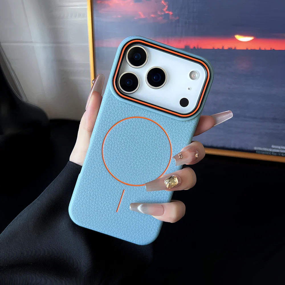 Luxury Leather Texture Magnetic Case For iPhone 17 Air 16 15 14 Plus 13 12 11 Pro Max For Magsafe Shockproof Soft TPU Cover