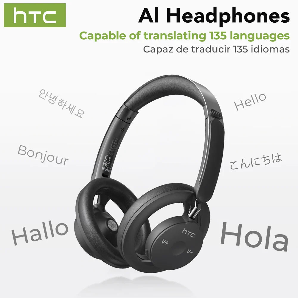 HTC HP06 Open-Ear Wireless Headphones Bluetooth V6.0 Airy Foldable AI Translate Headset for PC Laptop Phone TV Ultralight Hollow
