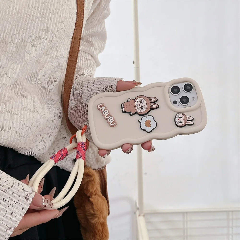 Cartoon Wrist Strap Phone Case for IPhone 17 Air 16 15 14 13 12 11 Pro Max XS X  XR 7 8 Plus Silicone Soft  Protective Cover