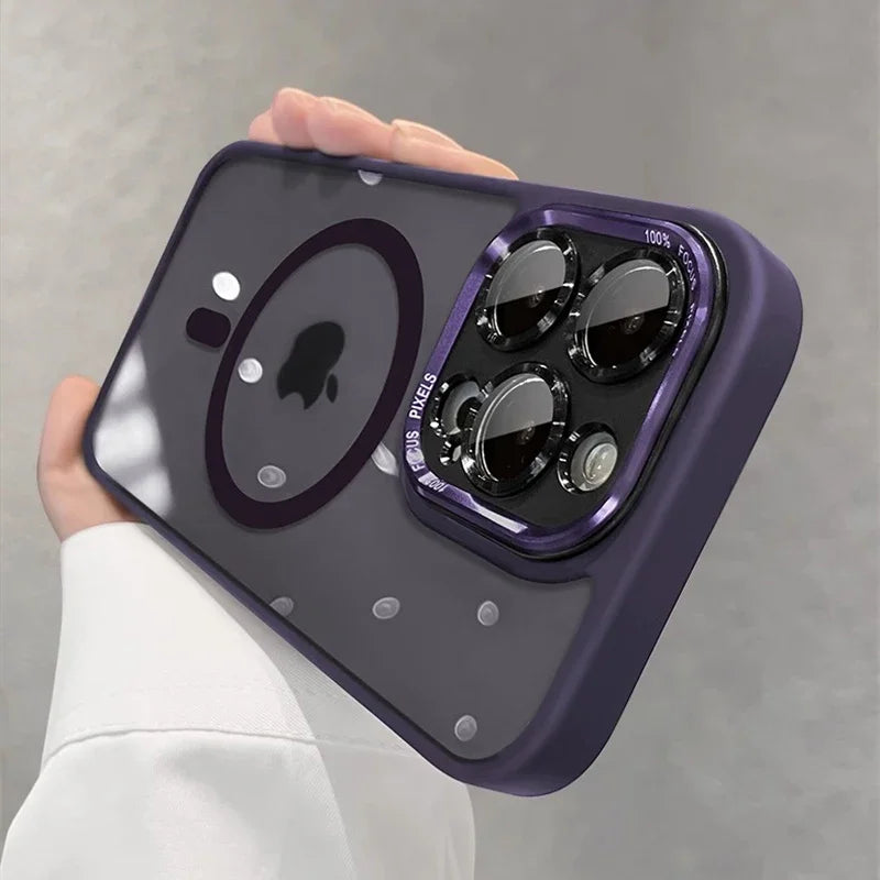 Transparent Metal Camera Bumper Case For iPhone 16 11 12 13 17 Pro Max 15 16 Plus 17 Air For Magsafe Magnetic Clear Phone Cover