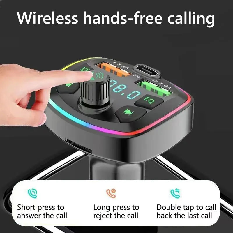 Car Charger FM Transmitter Bluetooth5.0 Hands Free True 3.1A Dual USB Port PD FastCharging MP3 Music TF Card U disk AUX Player