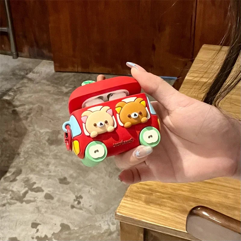 Cute Car Bear Case for AirPods 4 Airpod 1 2 3 Pro Pro2  Bluetooth Earbuds Charging Box Protective Earphone Case Cover
