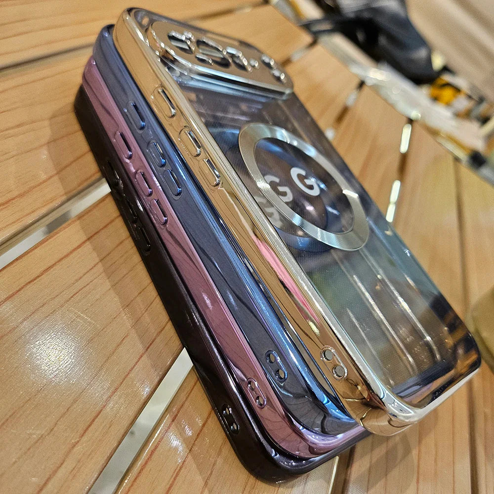 For Google Pixel 7A 8 8Pro 8A Case Transparent Electroplating Magnetic Wireless Charging For Magsafe Back Protect Cover