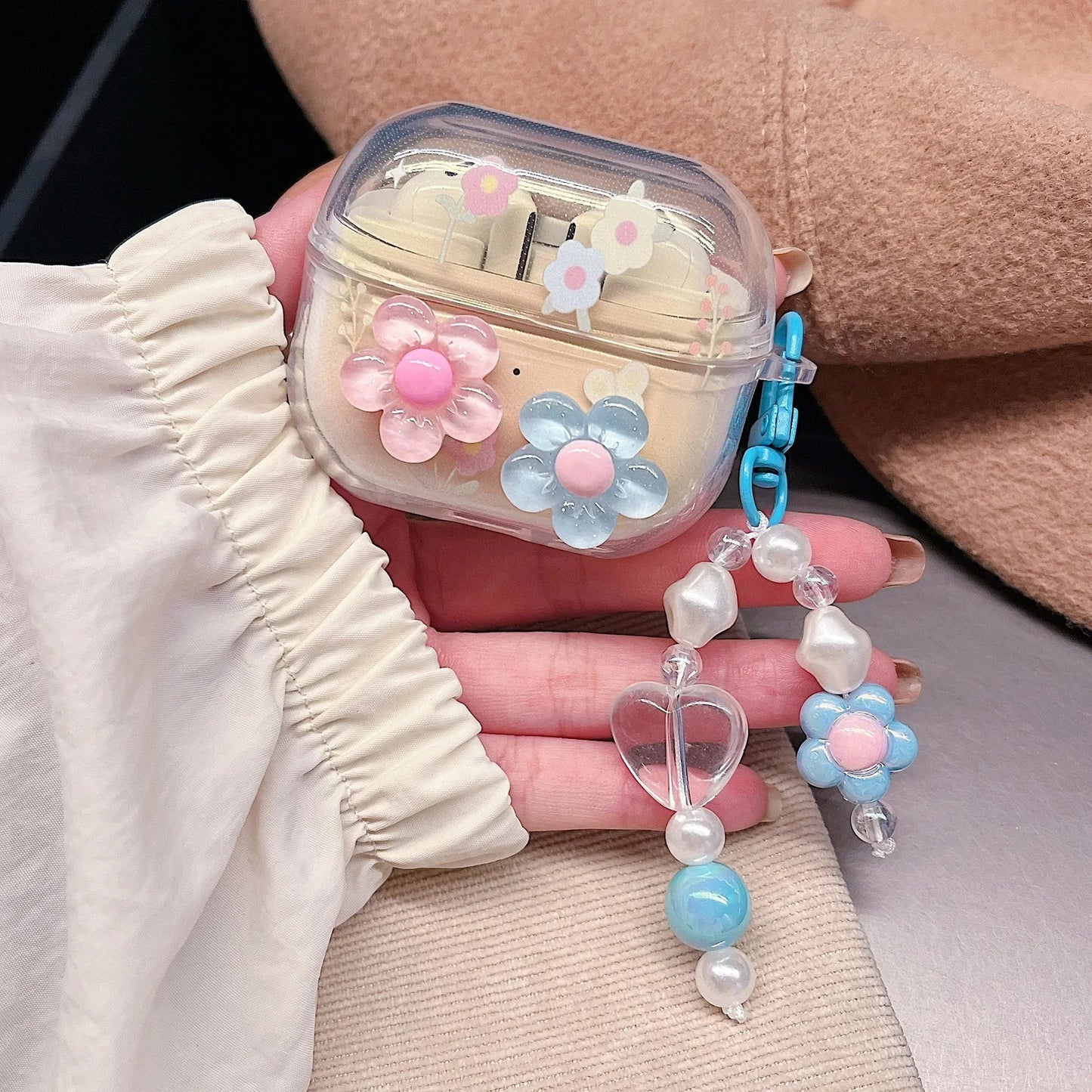 TPU Flower Earphone Case for Samsung Galaxy Buds 3 Pro for  Samsung Galaxy Bugs 3 Earphone Cover with Keychain