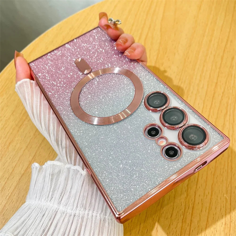 Bling Bright Cover For Samsung Galaxy S25 S24 S23 S22 S21 S20 Plus FE Note20 Ultra Glitter Case  Plat Wireless MagSafe Magnetic