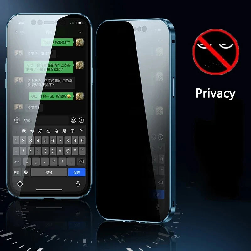 360° Degree Protection Privacy Metal Double Sided Glass Case For iPhone16 14 15 Pro Max Lens Protection Double Buckle Lock Cover