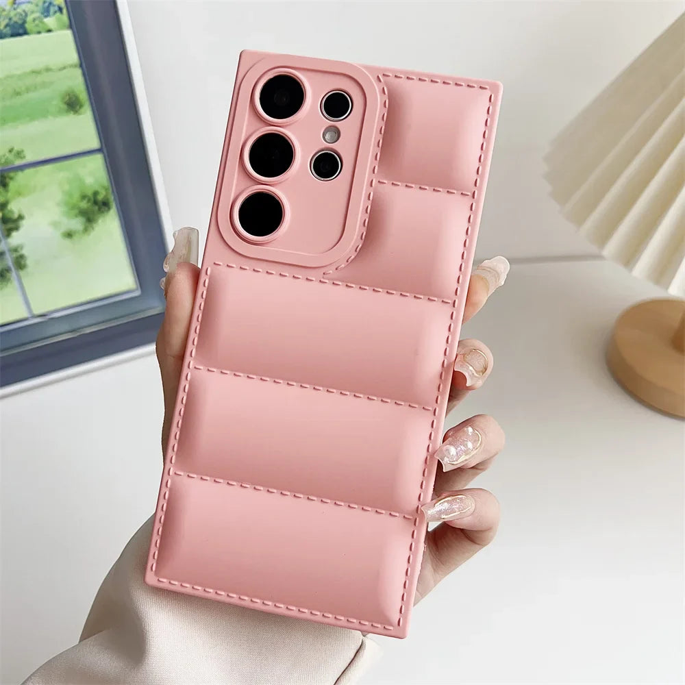 Solid Color Down Jacket Case for Samsung Galaxy S24 S23 Ultra S22 S21 Plus S20 FE A54 A34 A53 A55 A35 A25 A52 A14 Soft TPU Cover