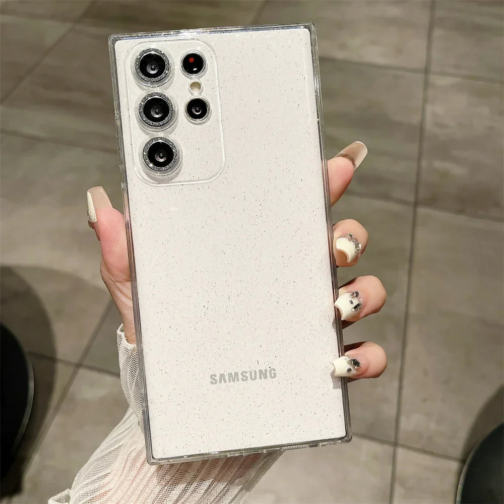 Transparent Glitter Soft Case for Samsung Galaxy S24 S23 Ultra S22 S21 Plus S20 FE A54 A34 A55 A52 A35 A53 A25 Camera Film Cover