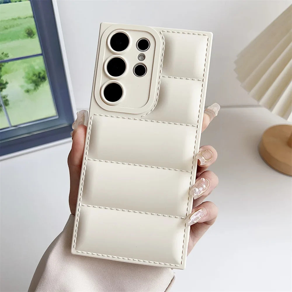 Solid Color Down Jacket Case for Samsung Galaxy S24 S23 Ultra S22 S21 Plus S20 FE A54 A34 A53 A55 A35 A25 A52 A14 Soft TPU Cover