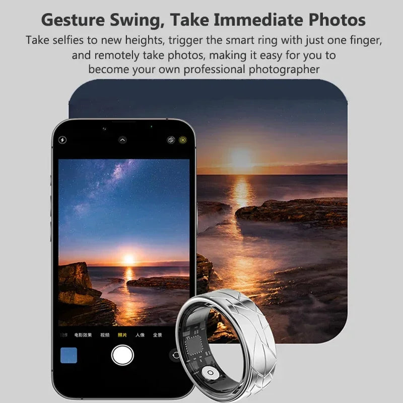 Smart Ring Women Photo Control Health Tracker Heart Rate Blood Oxygen Monitor 5ATM Waterproof Men Sports Ring Sleep Fitness