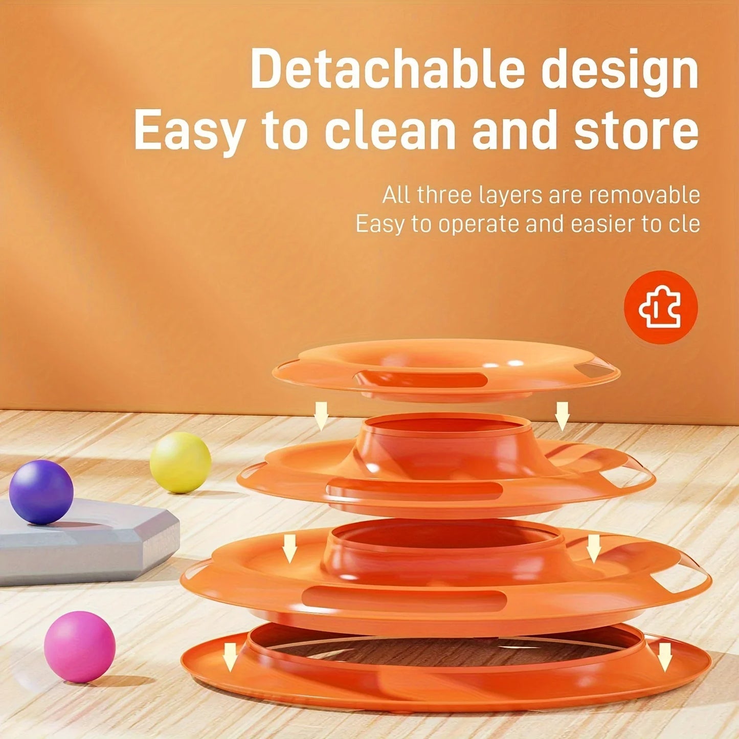 3 Layer Interactive Cat Toy Tower with Colorful Balls Mental Physical Exerciser, Fun Puzzle Game for Active Cats