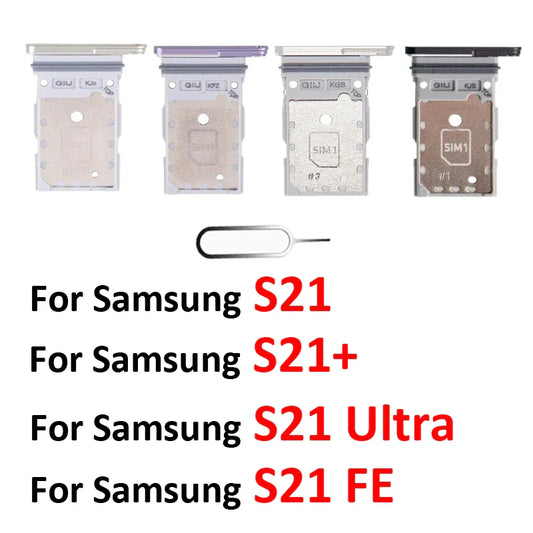 Phone Sim Card Tray For Samsung Galaxy S21 FE Plus Ultra S21+ New SIM Chip Slot Holder G990 G991 G996 G998 With Tool