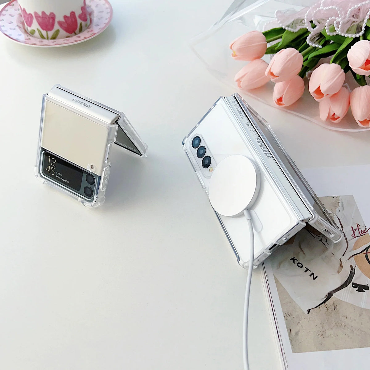 Magsafe Wireless Charging Case For Samsung Galaxy Z Fold 6 5 4 3 Z Fold3 Fold4 Fold5 Fold6 Transparent Shockproof Phone Cover