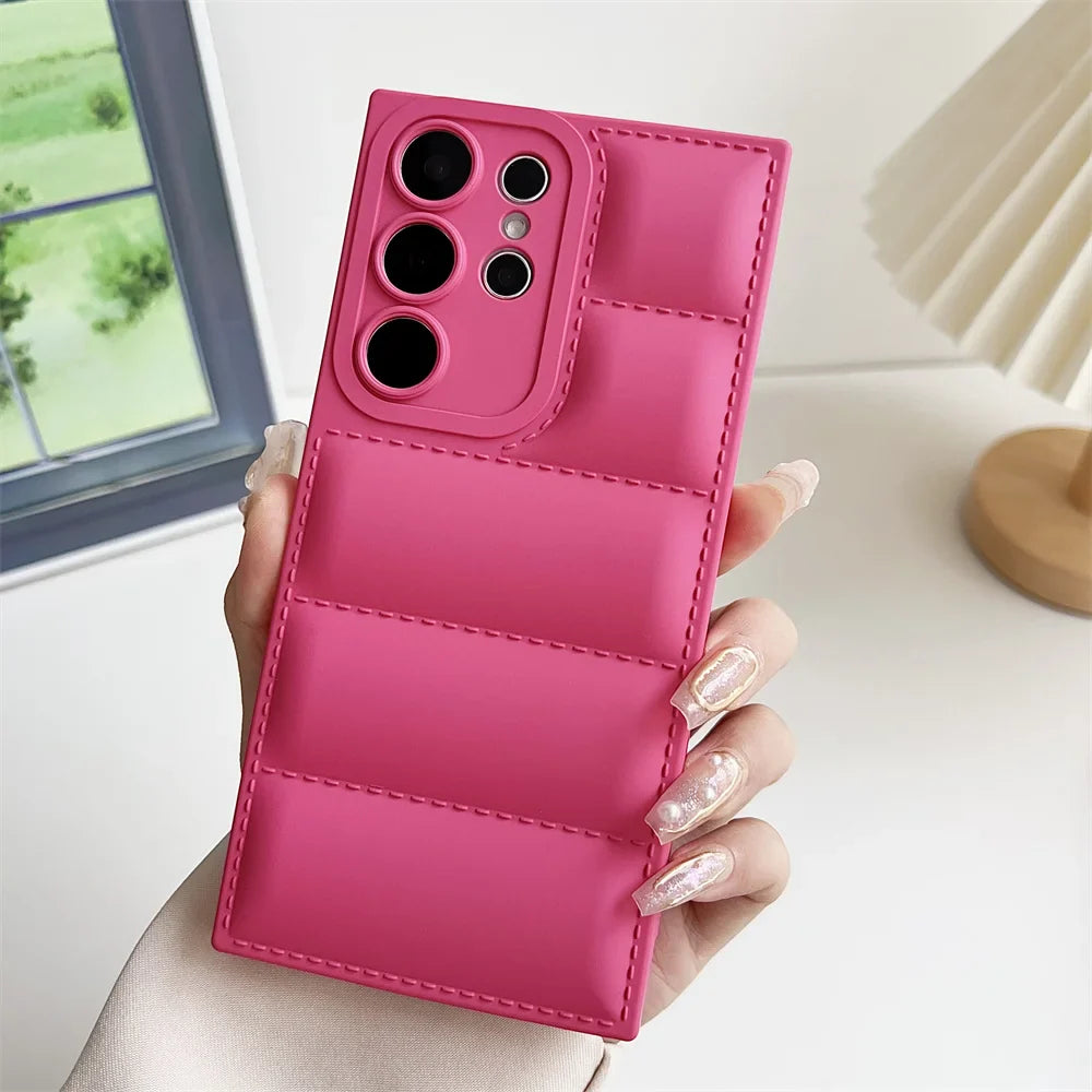 Solid Color Down Jacket Case for Samsung Galaxy S24 S23 Ultra S22 S21 Plus S20 FE A54 A34 A53 A55 A35 A25 A52 A14 Soft TPU Cover