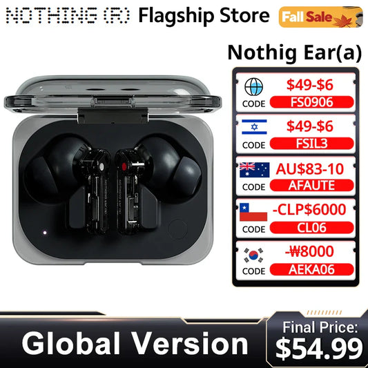 Global Version Nothing Ear (a) Bluetooth Earphone  45dB Active Noise Cancelling ANC Dynamic 42.5 hours listening Fashion Design