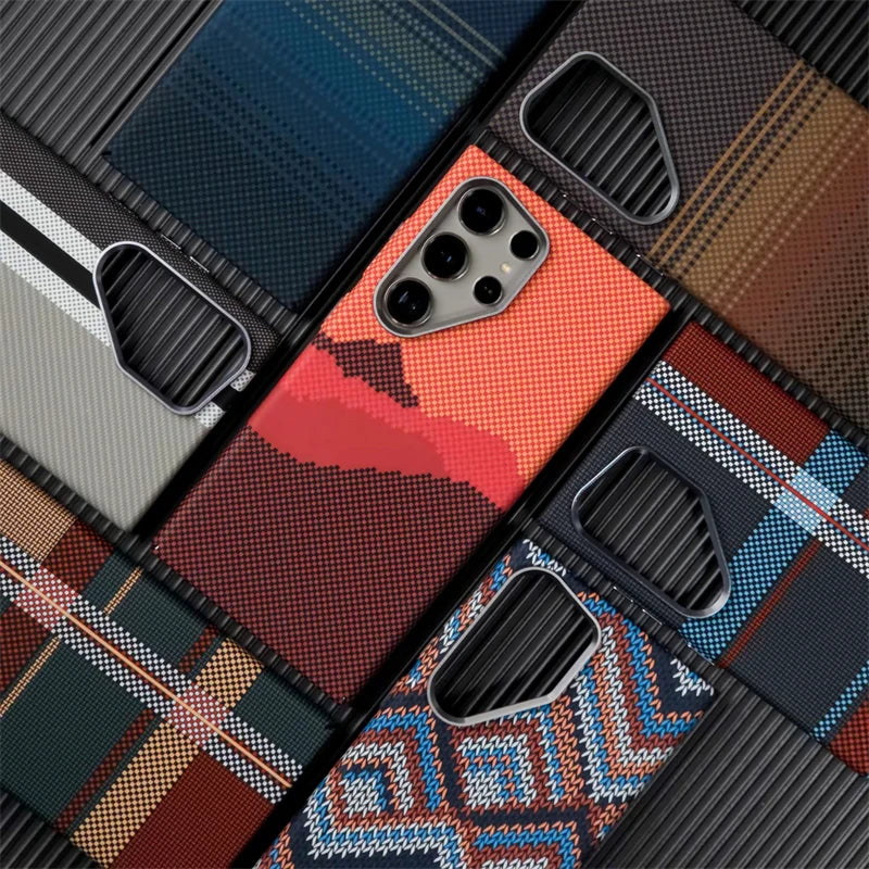 For Samsung S25 S23 S24 Ultra Plus Carbon Fibre Relief MagSafe Phone Case Wireless Charging PC Shockproof Cover For Galaxy S25+